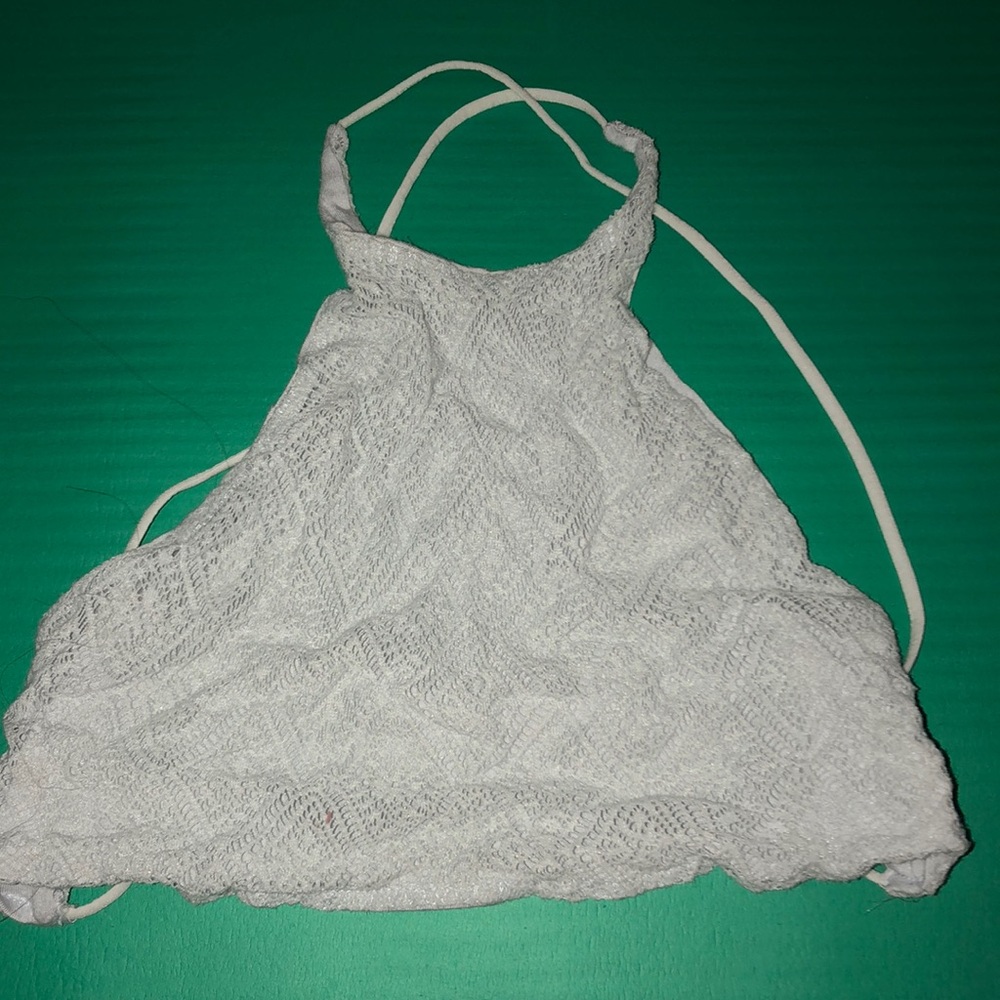 BABY BLUE LACE HALTER. CROSS STRAPPY BACK